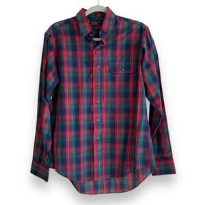 Vintage Wrangler Checked Maroon Green Blue Cotton Button Down Shirt Size Medium